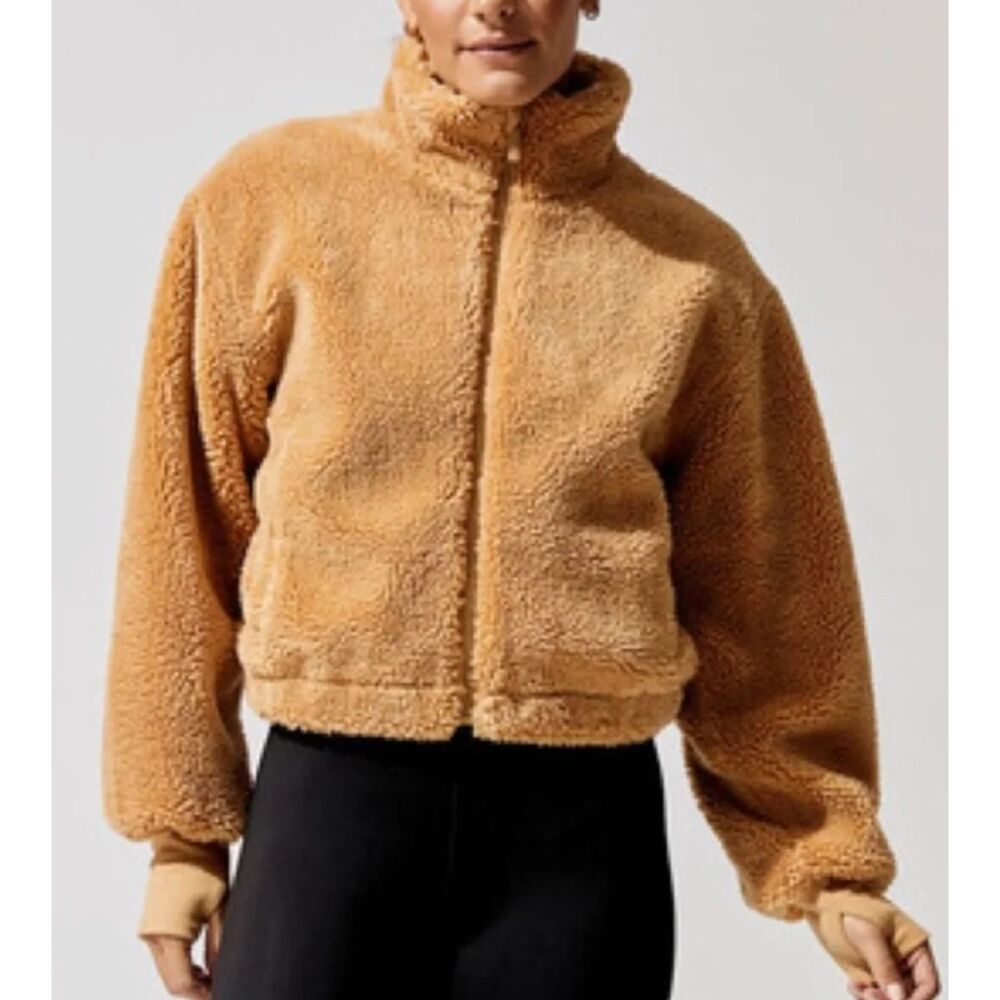 Carbon38 Teddy Shag Sherpa Shearling Style Zip Up Jacket Camel Size Small